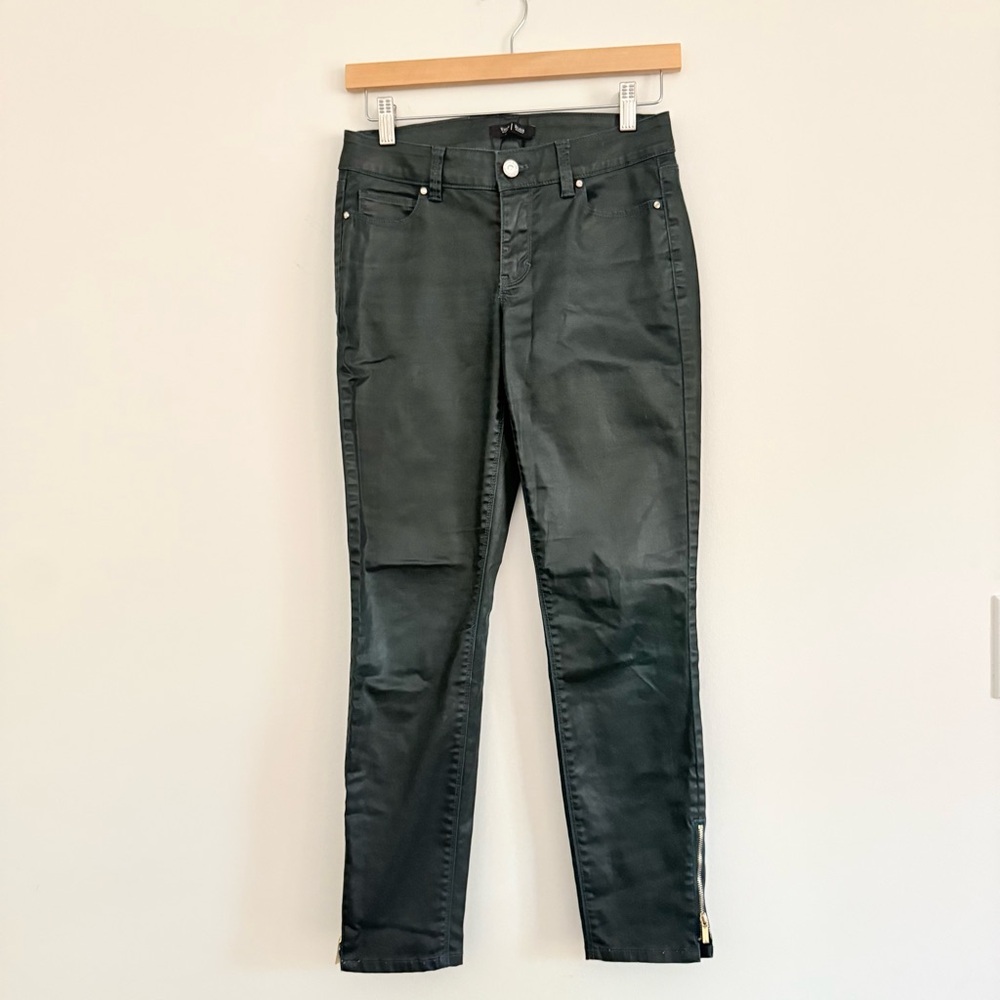 WHBM Skinny Coated Jeans Green Zipper Ankle Size 0